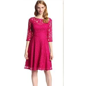 Adrianna Papell Pink Lace Overlay 3/4 Length Sleeve Dress 6 NWT Y2K Bridesmaid‎